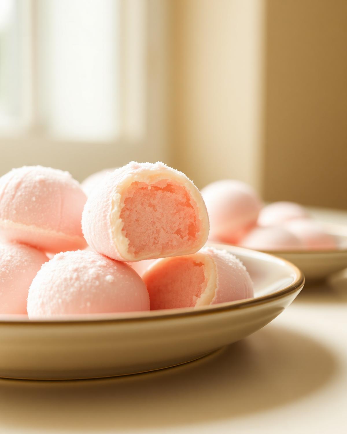 Close-up of soft pastel mochi texture